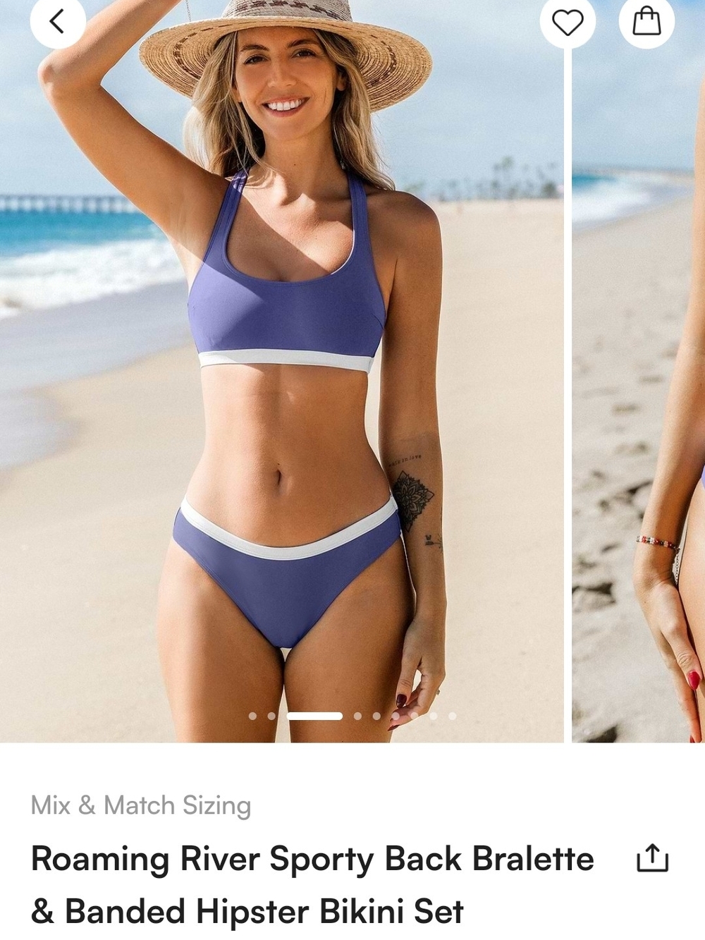 Sporty Back Bralette & Banded Hipster Bikini Set - Lavender/White